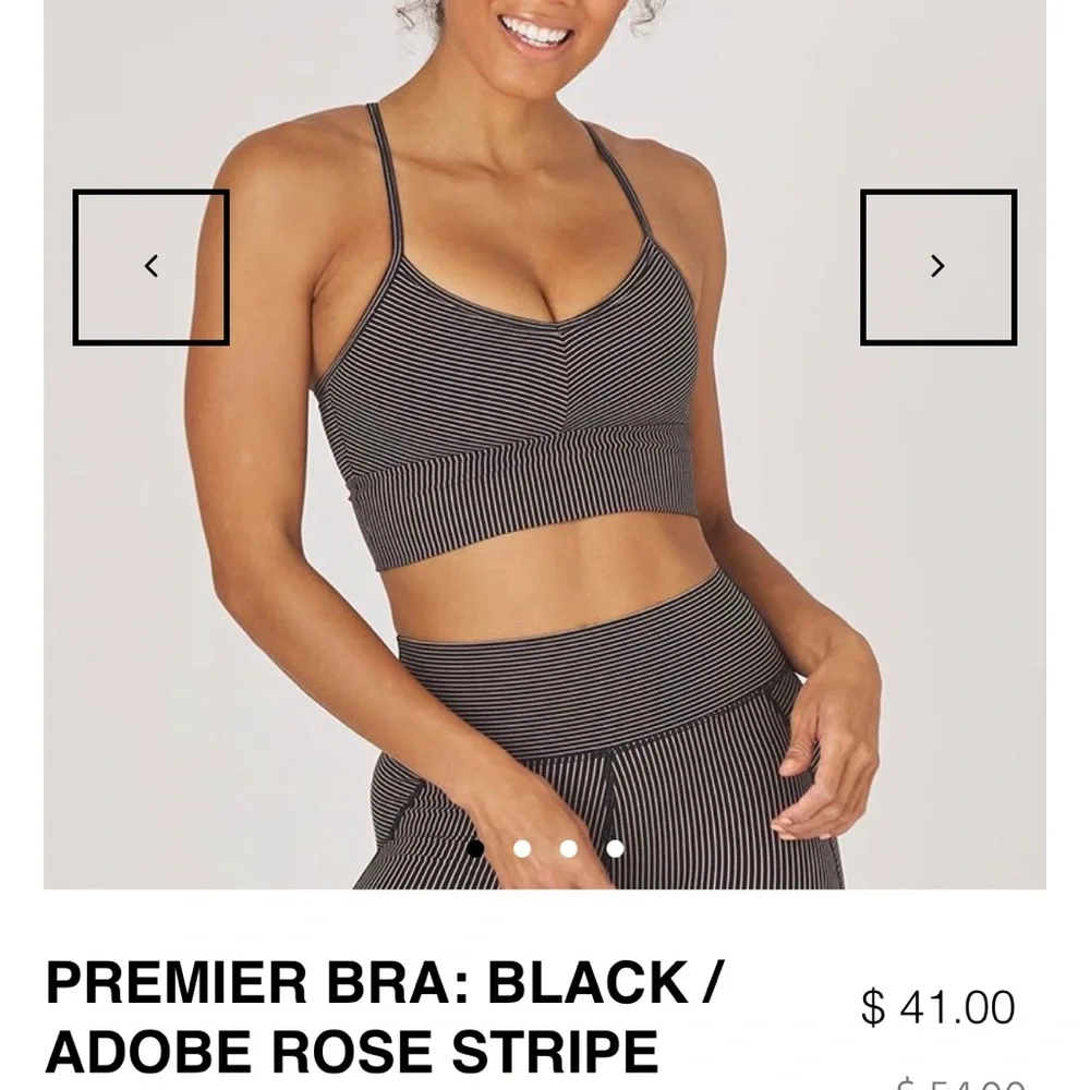 GLYDER NWOT PREMIER BLACK/ ADOBE ROSE STRIPE WORKOUT BRA AND LINEAR LEGGING SET - Picture 4 of 16